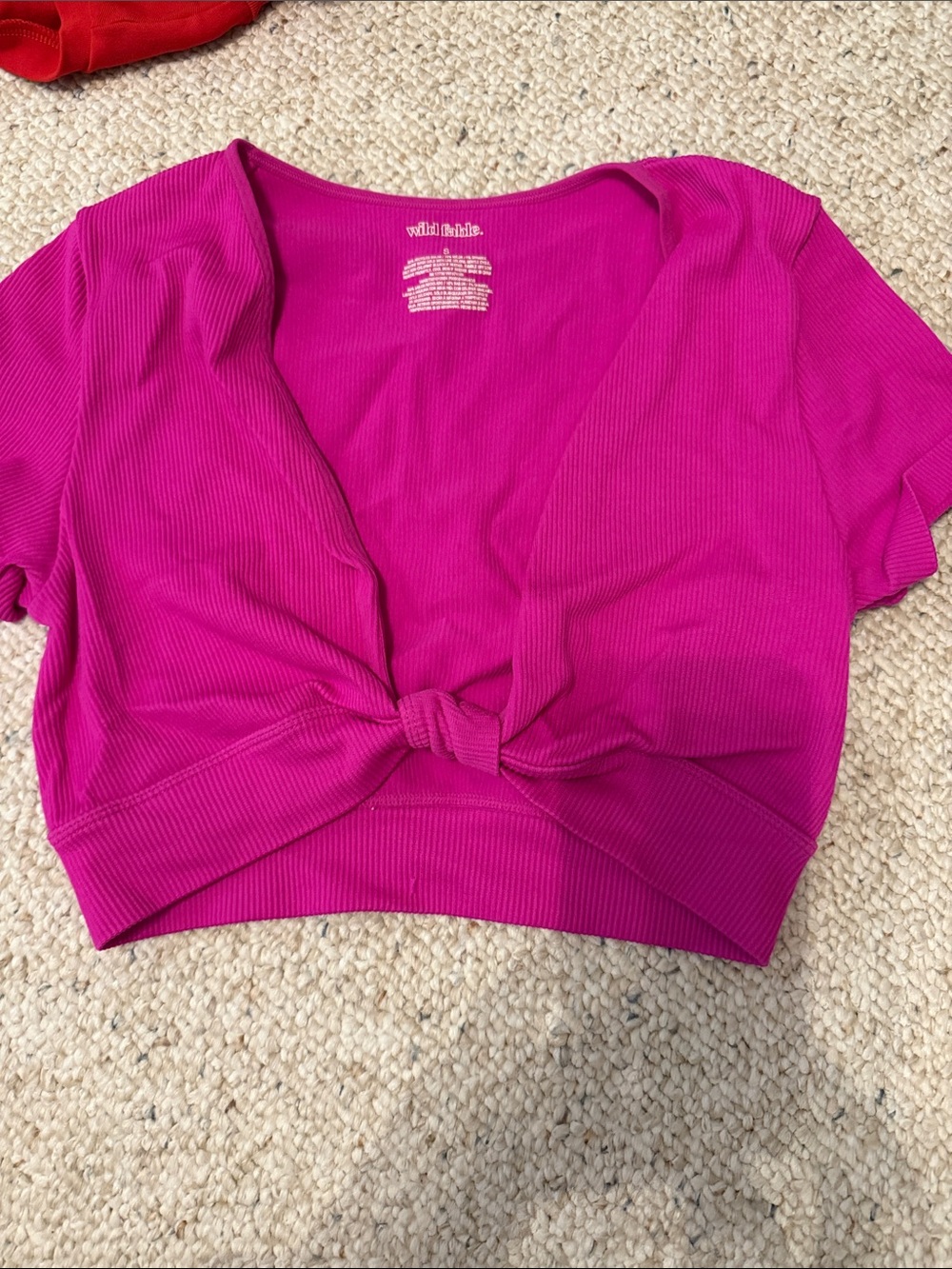 wild fable Magenta Tie-Knot Ribbed Crop Top